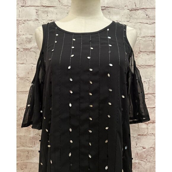 Rabbit Rabbit Rabbit Womens Black Sequin Cocktail Dress Cold Shoulder Size 8 - Picture 2 of 5